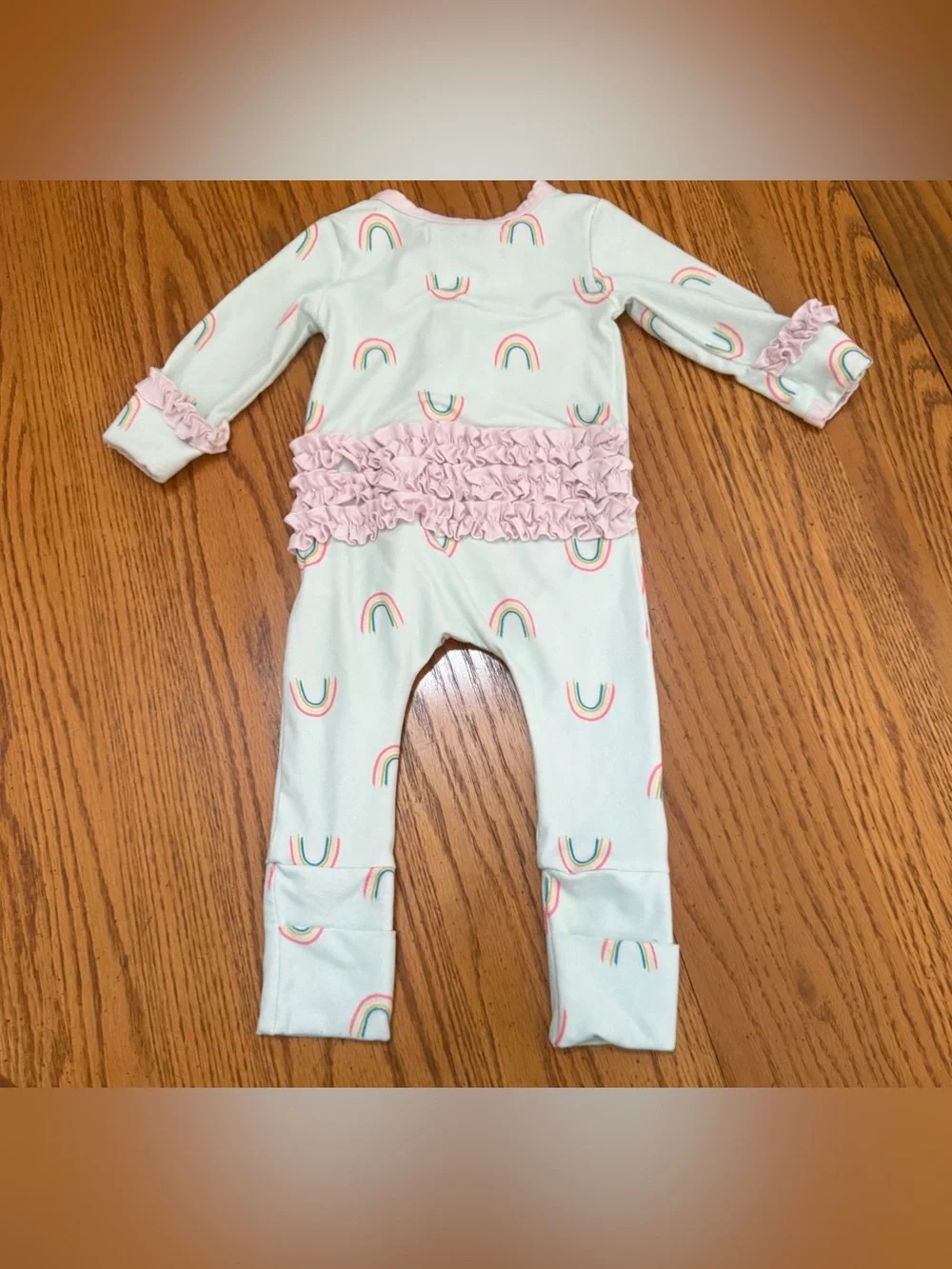SweetHoney Mint Rainbow Ruffle One-Piece with Pink Trim